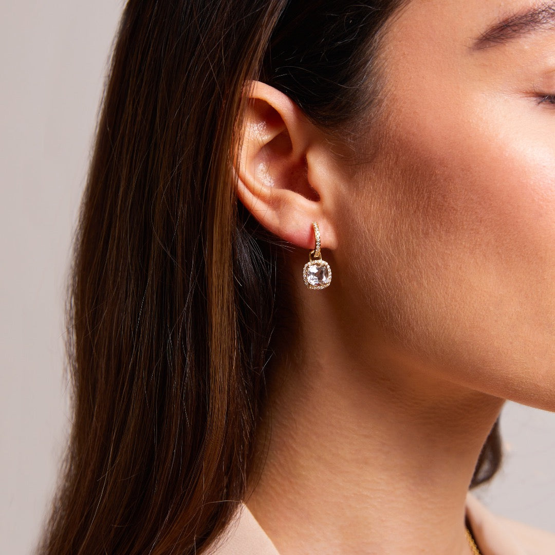 Kiki Cushion Mini White Topaz and Diamond Detachable Earrings