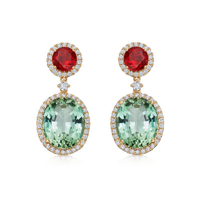 Special Editions Green Tourmaline, Fire Opal and Diamond Earrings
