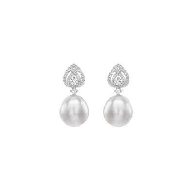 Lotus Pearl and Diamond Drop Earrings