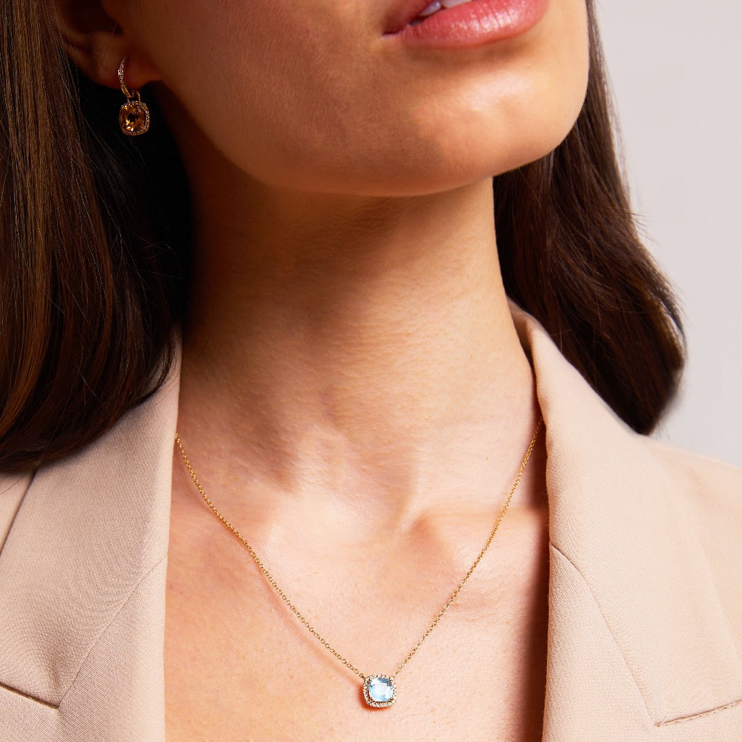 Kiki Cushion Mini Blue Topaz and Diamond Necklace