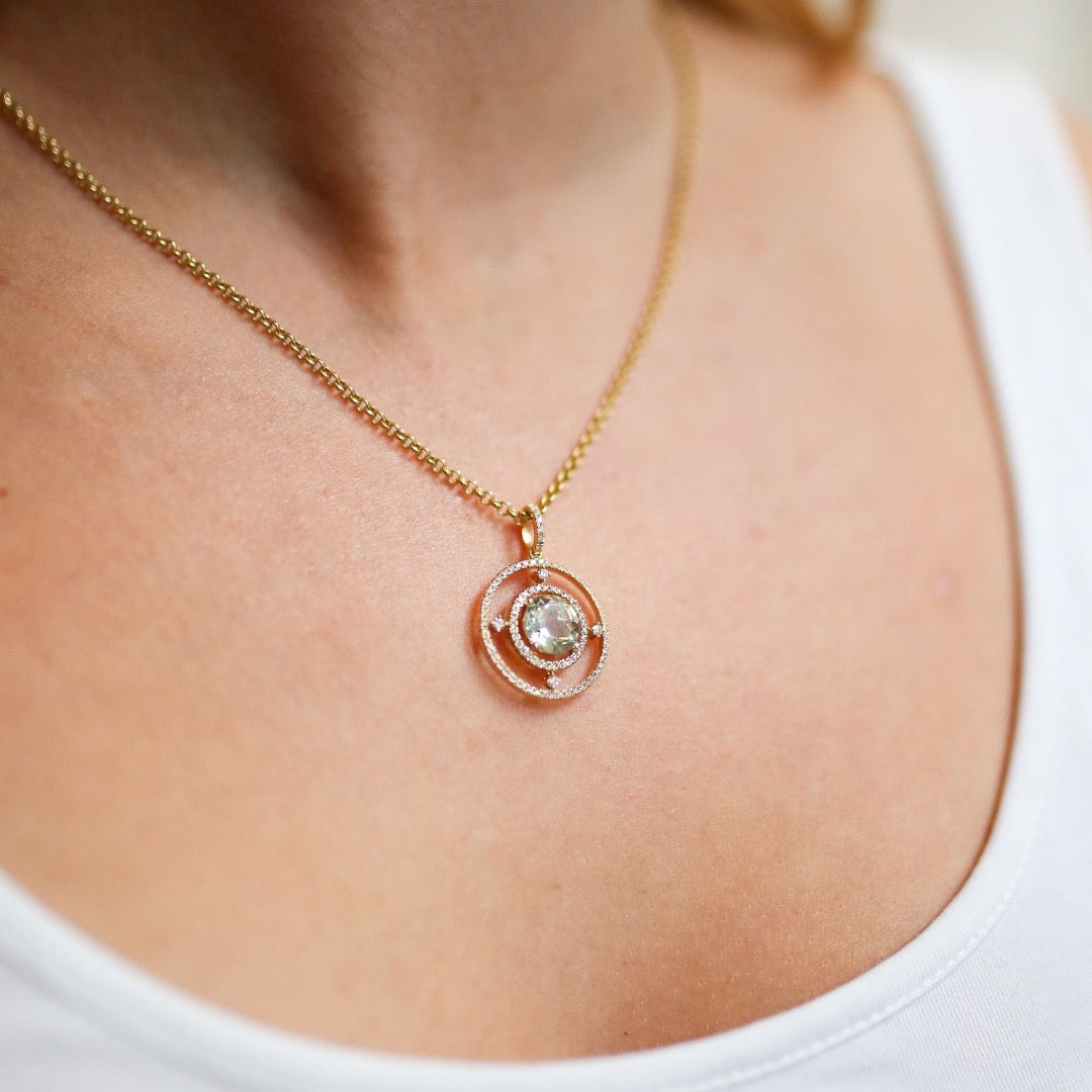 Apollo Medium Green Amethyst and Diamond Pendant