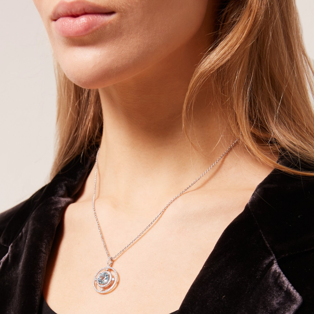 Apollo Medium Blue Topaz and Diamond Pendant