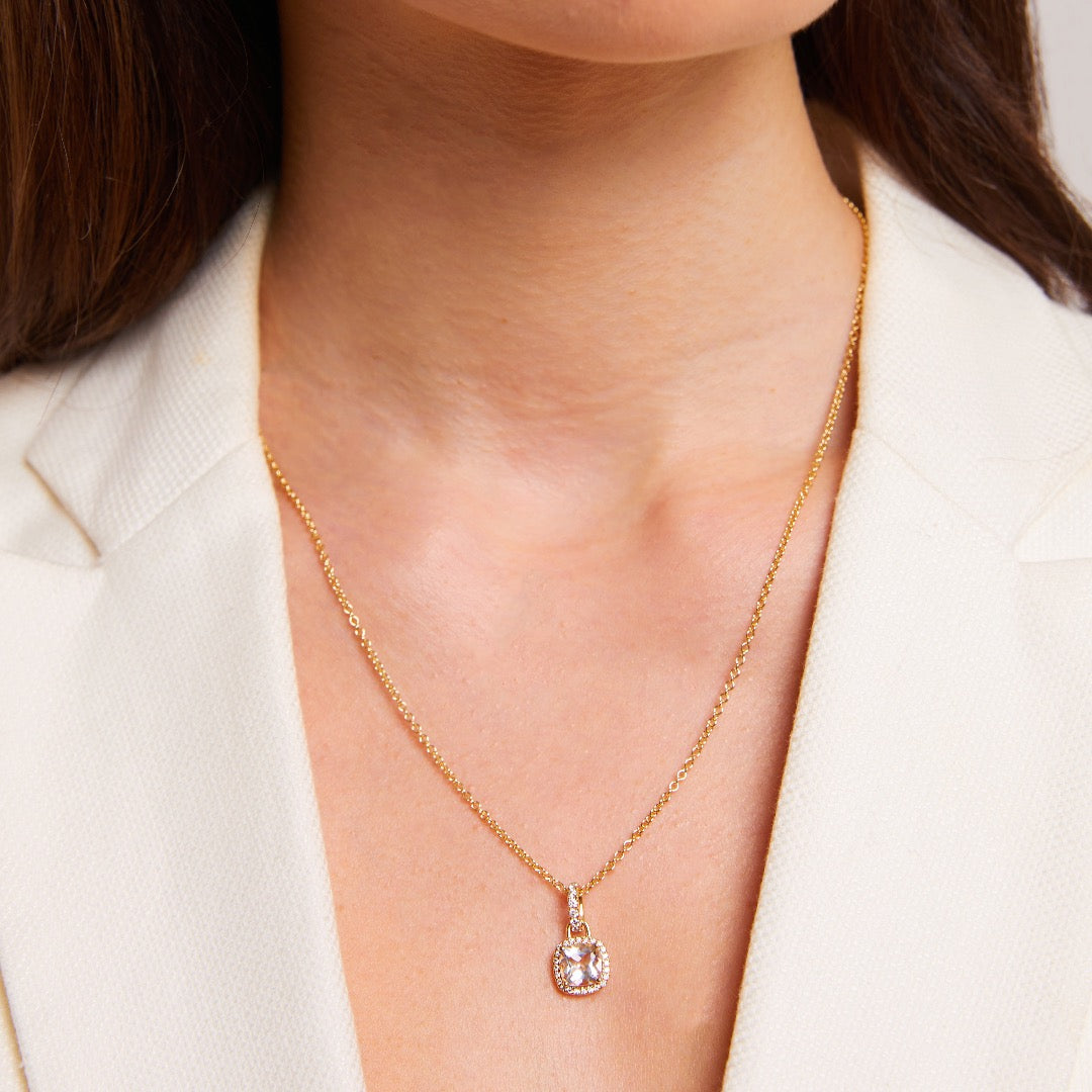 Kiki Cushion Mini White Topaz and Diamond Pendant Necklace