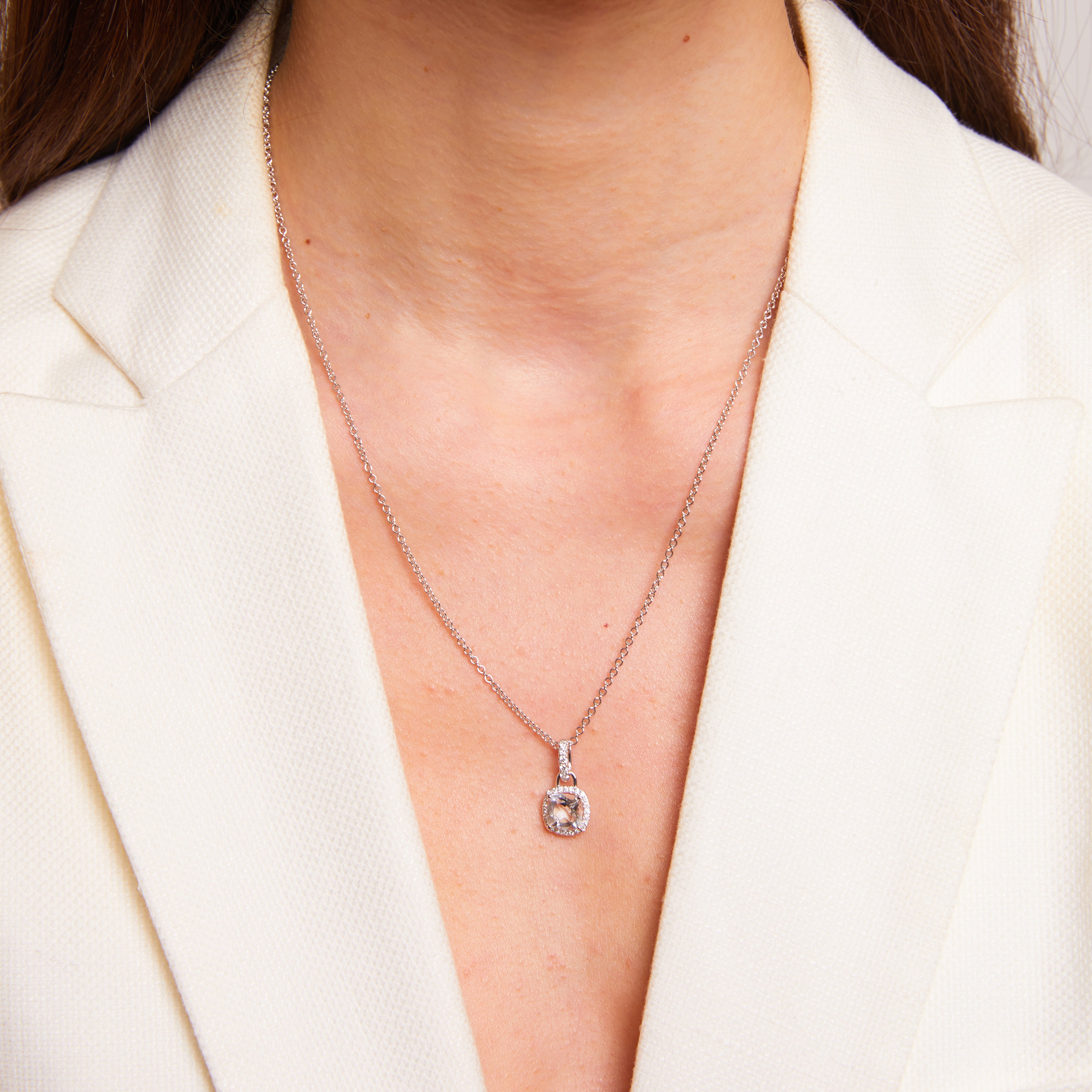 Kiki Cushion Mini White Topaz and Diamond Pendant Necklace