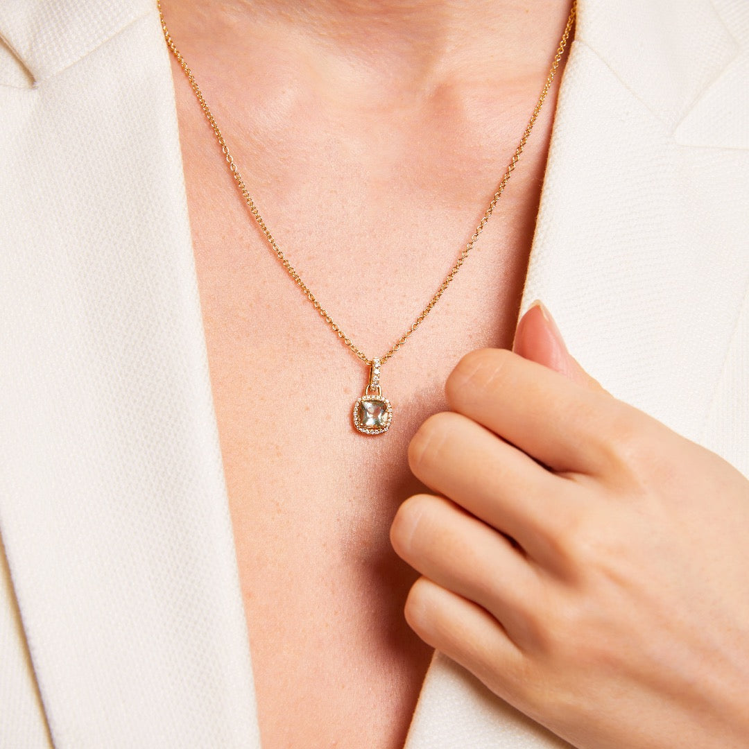 Kiki Cushion Mini Green Amethyst and Diamond Pendant