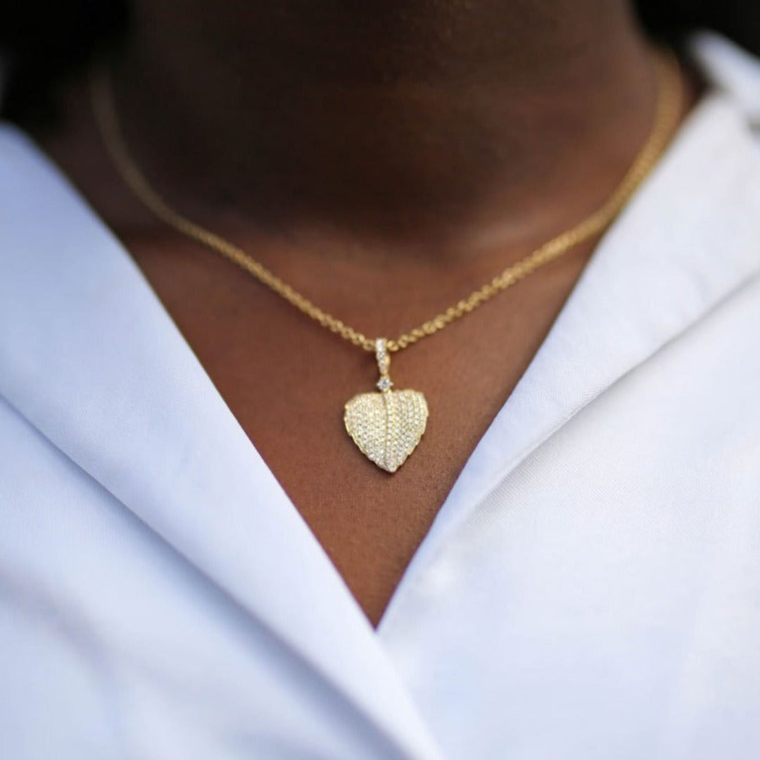 Lauren Small Pave Diamond Leaf Pendant Necklace
