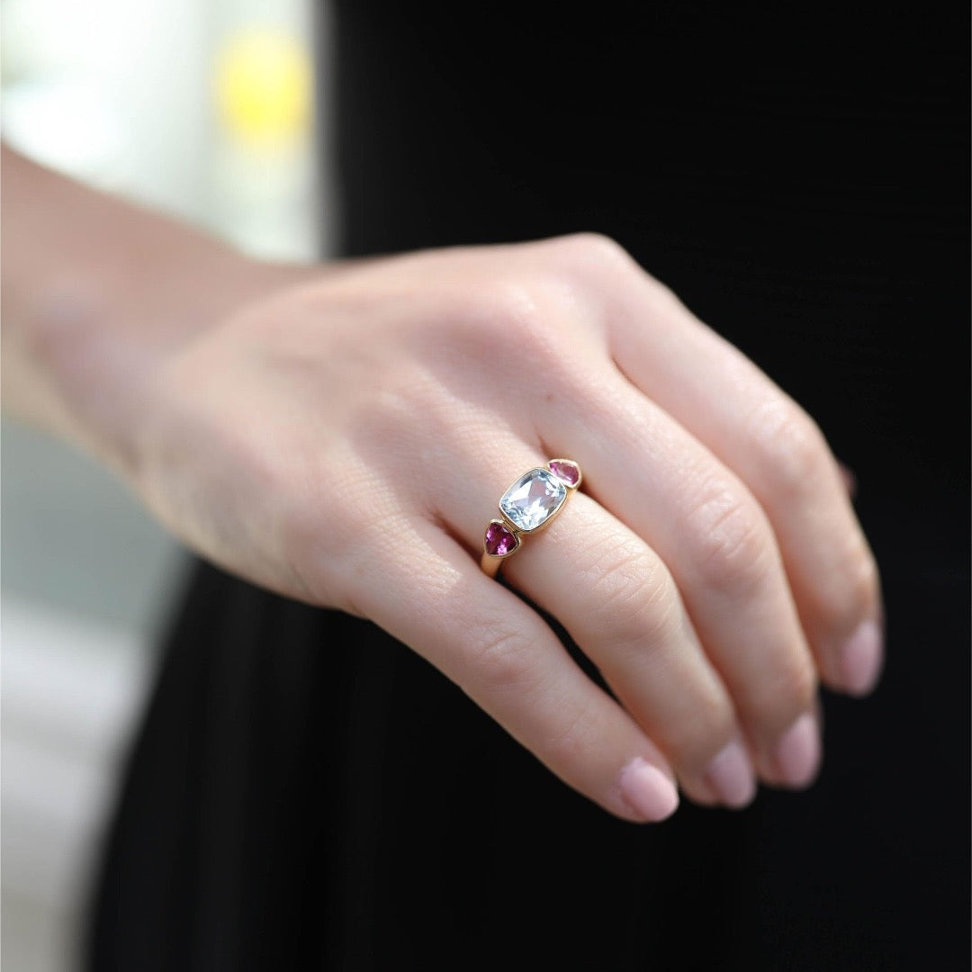 Kiki Classics Blue Topaz and Pink Tourmaline Gypsy Ring