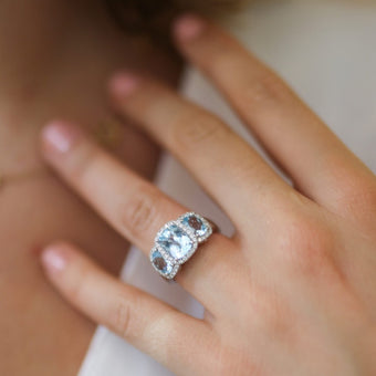 Kiki Classic Triple Blue Topaz and Diamond Ring in White Gold