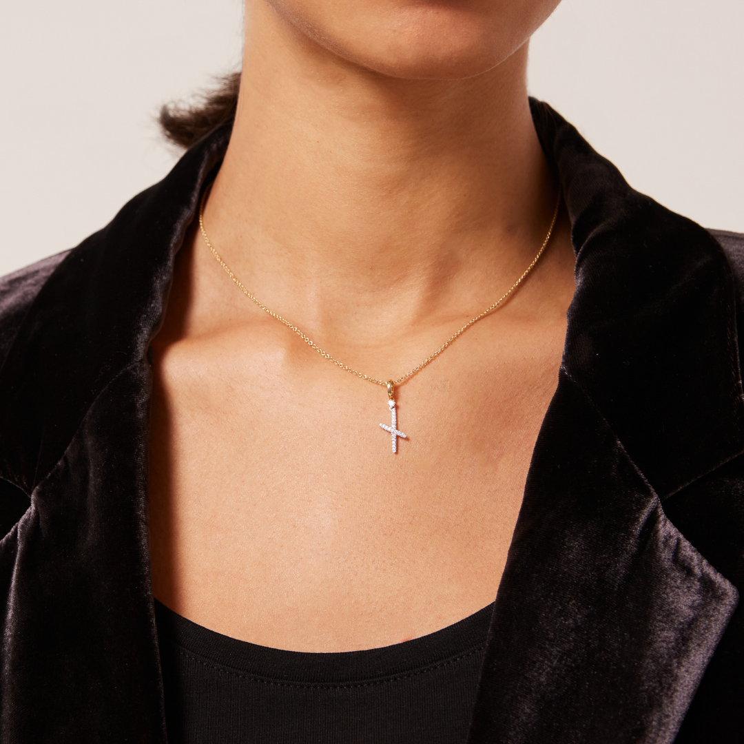 Squiggles "X" Diamond Pendant Necklace