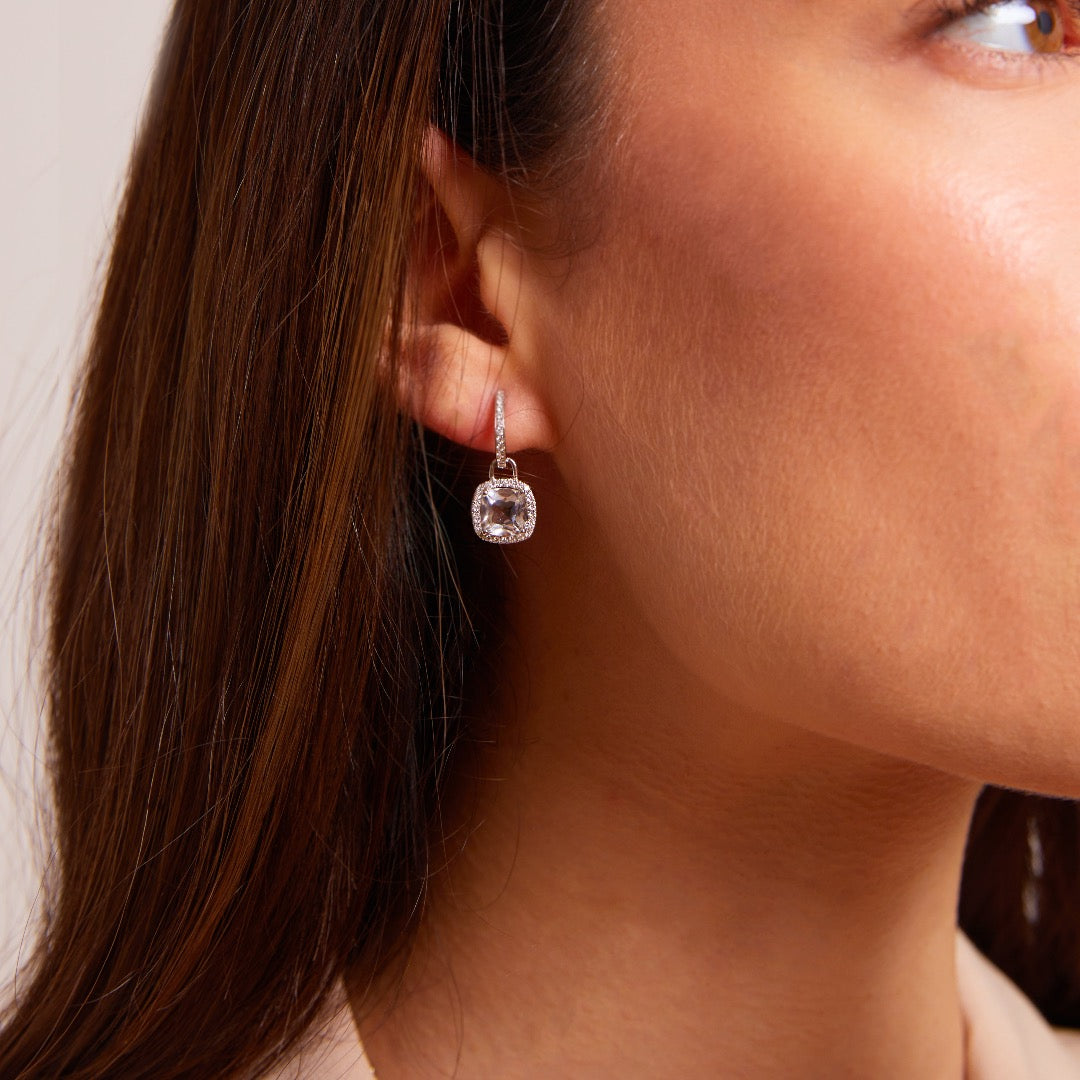 Kiki Cushion Mini White Topaz and Diamond Detachable Earrings