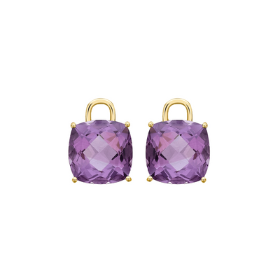 Purple Amethyst Yellow Gold Cushion Drops-0