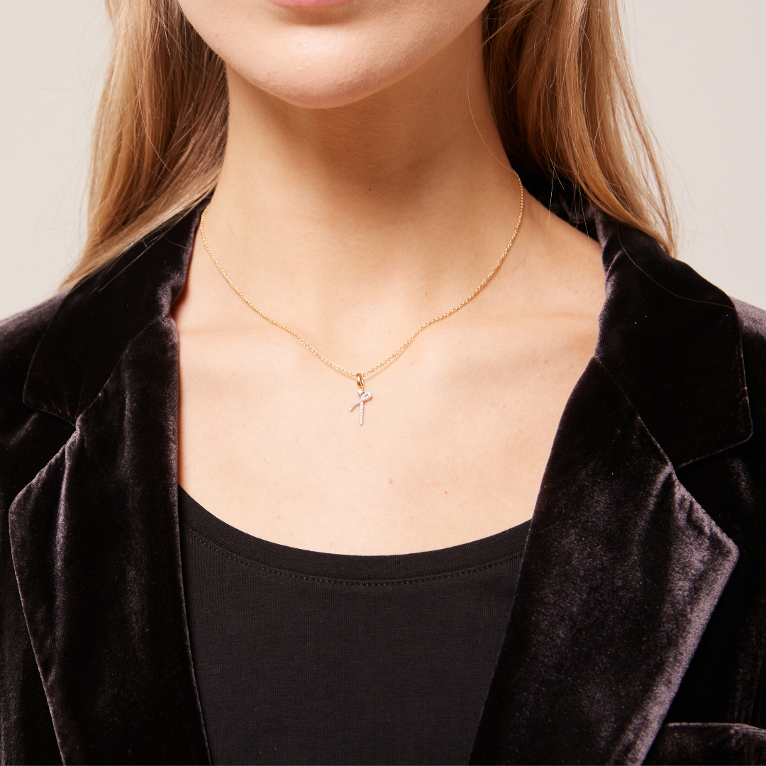 Squiggles "T" Diamond Pendant Necklace